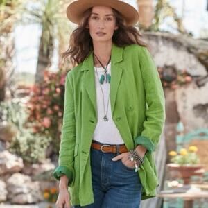 Sundance Oaklee Linen Blazer Green Tea M